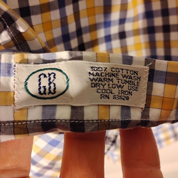 Gitman Bros shirt mens L LArge blue yellow check plaid michael david long sleeve - Picture 7 of 8